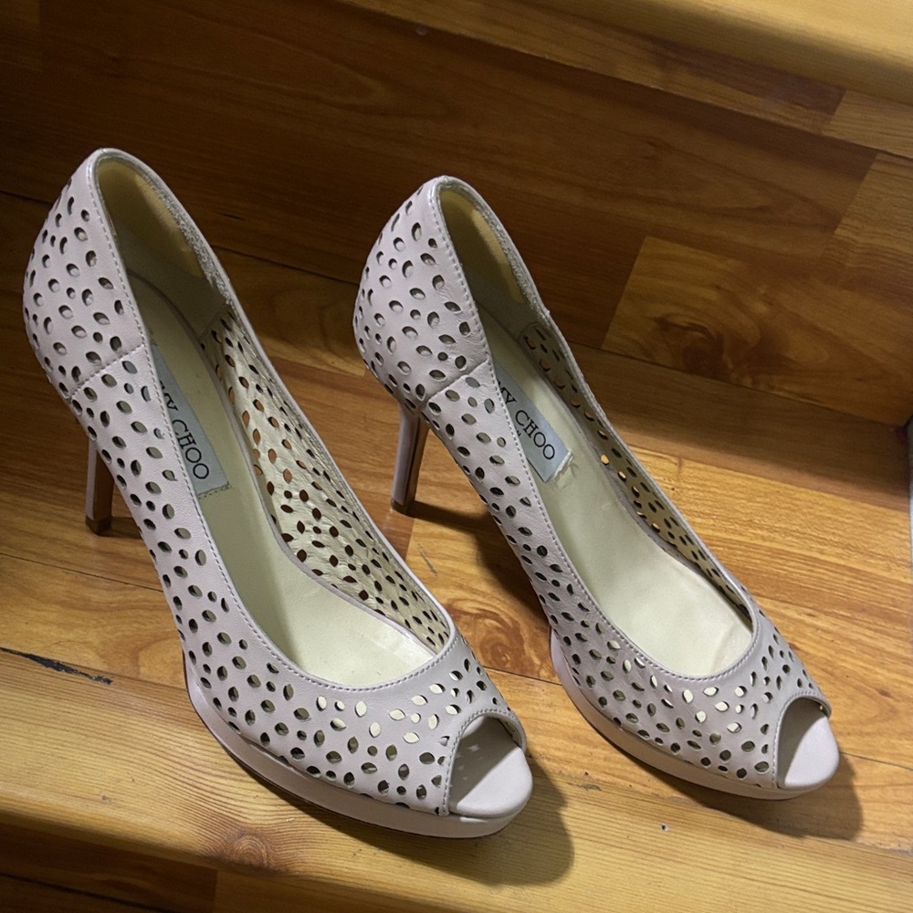 Jimmy Choo Blush Perforated Peep-Toe Pumps